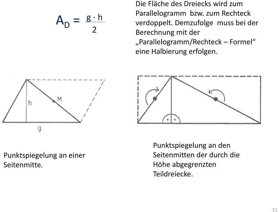 Demzufolge muss bei der Berechnung mit der Parallelogramm/Rechteck Formel