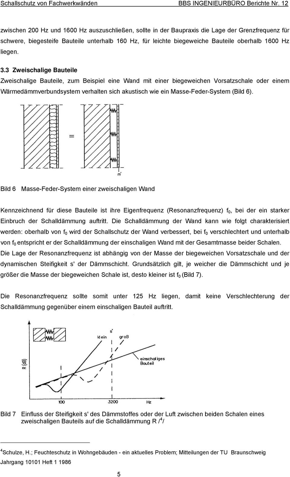 3 Zweischalige Bauteile Zweischalige Bauteile, zum Beispiel eine Wand mit einer biegeweichen Vorsatzschale oder einem Wärmedämmverbundsystem verhalten sich akustisch wie ein Masse-Feder-System (Bild