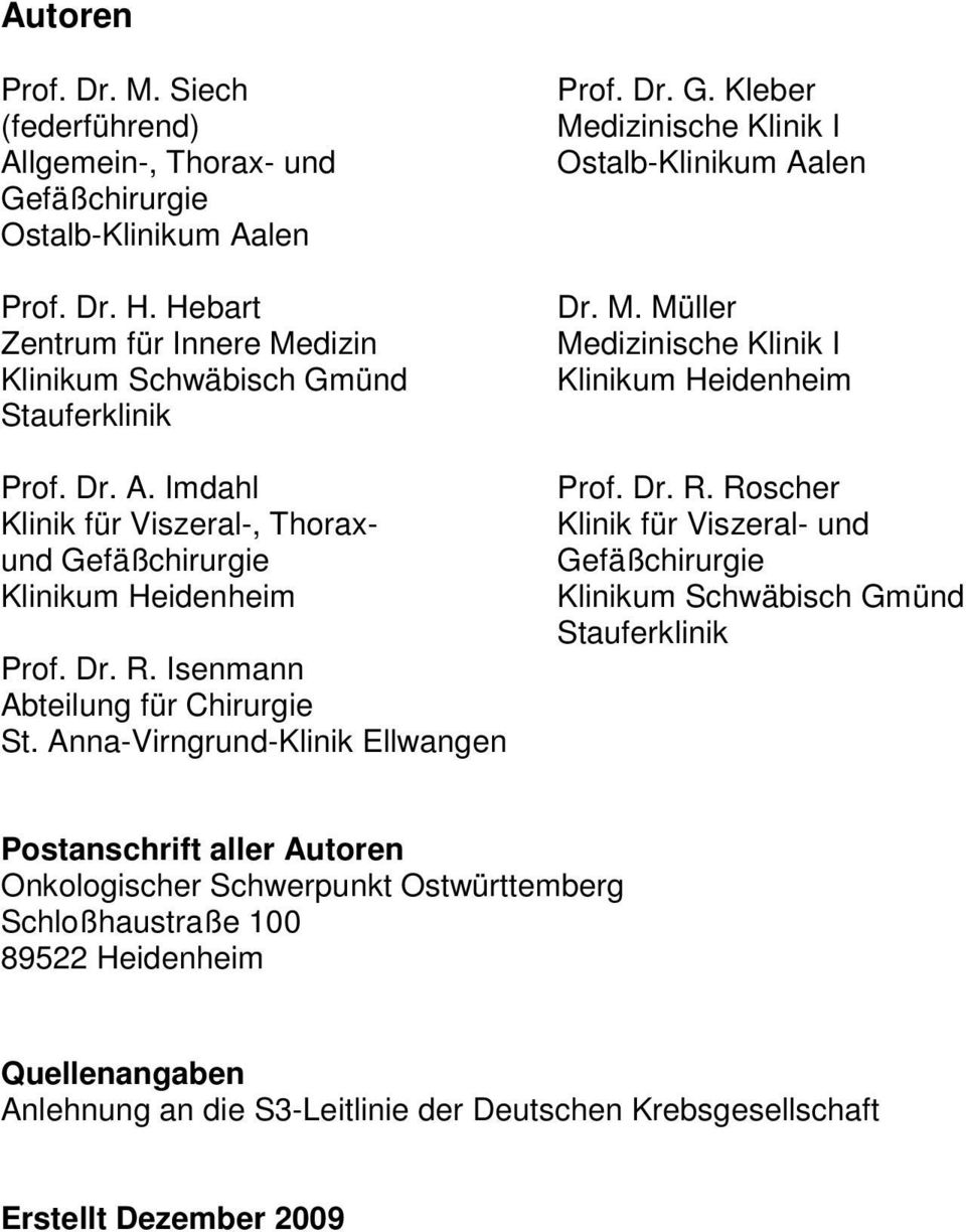 M. Müller Medizinische Klinik I Klinikum Heidenheim Prof. Dr. R.