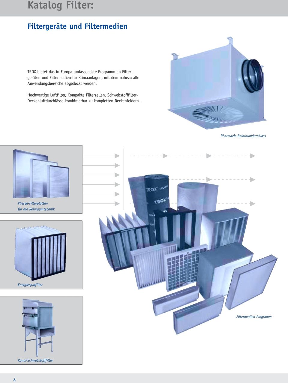Kompakte Filterzellen, Schwebstofffilter- Deckenluftdurchlässe kombinierbar zu kompletten Deckenfeldern.