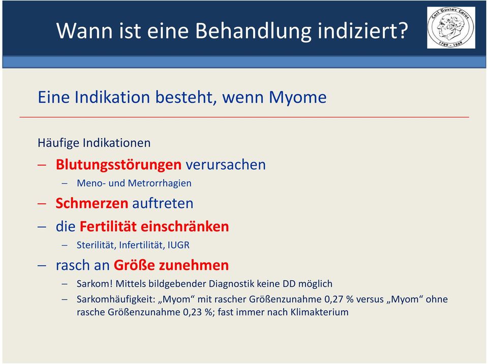 Metrorrhagien Schmerzen auftreten die Fertilität einschränken Sterilität, Infertilität, IUGR rasch an Größe