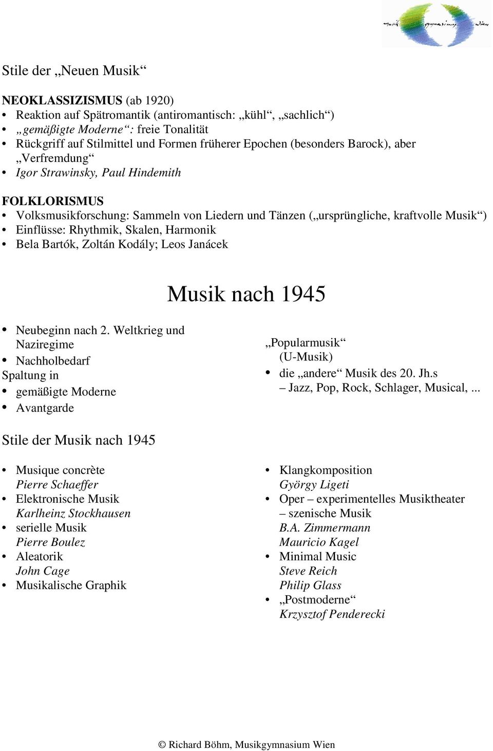 Harmonik Bela Bartók, Zoltán Kodály; Leos Janácek Musik nach 1945 Neubeginn nach 2.