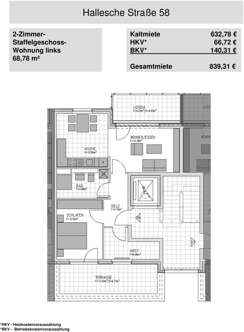 68,78 m² Kaltmiete 632,78 HKV*