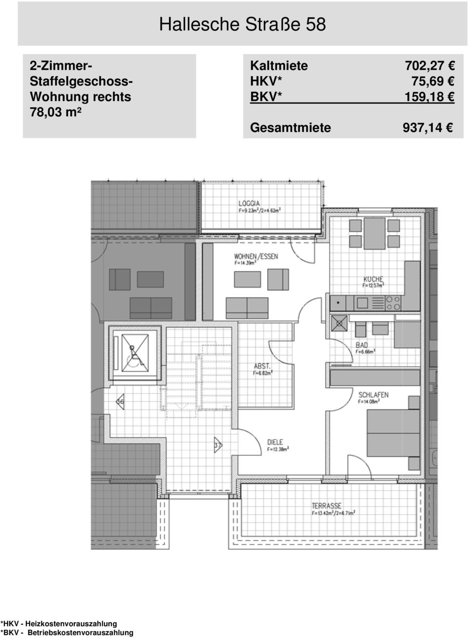 78,03 m² Kaltmiete 702,27 HKV*