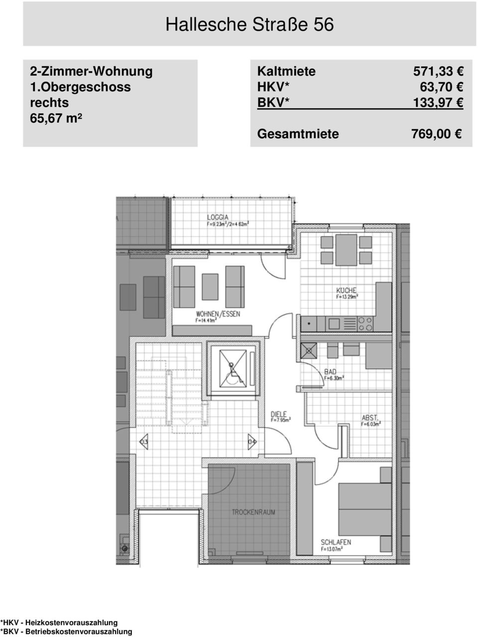 Obergeschoss rechts 65,67 m²