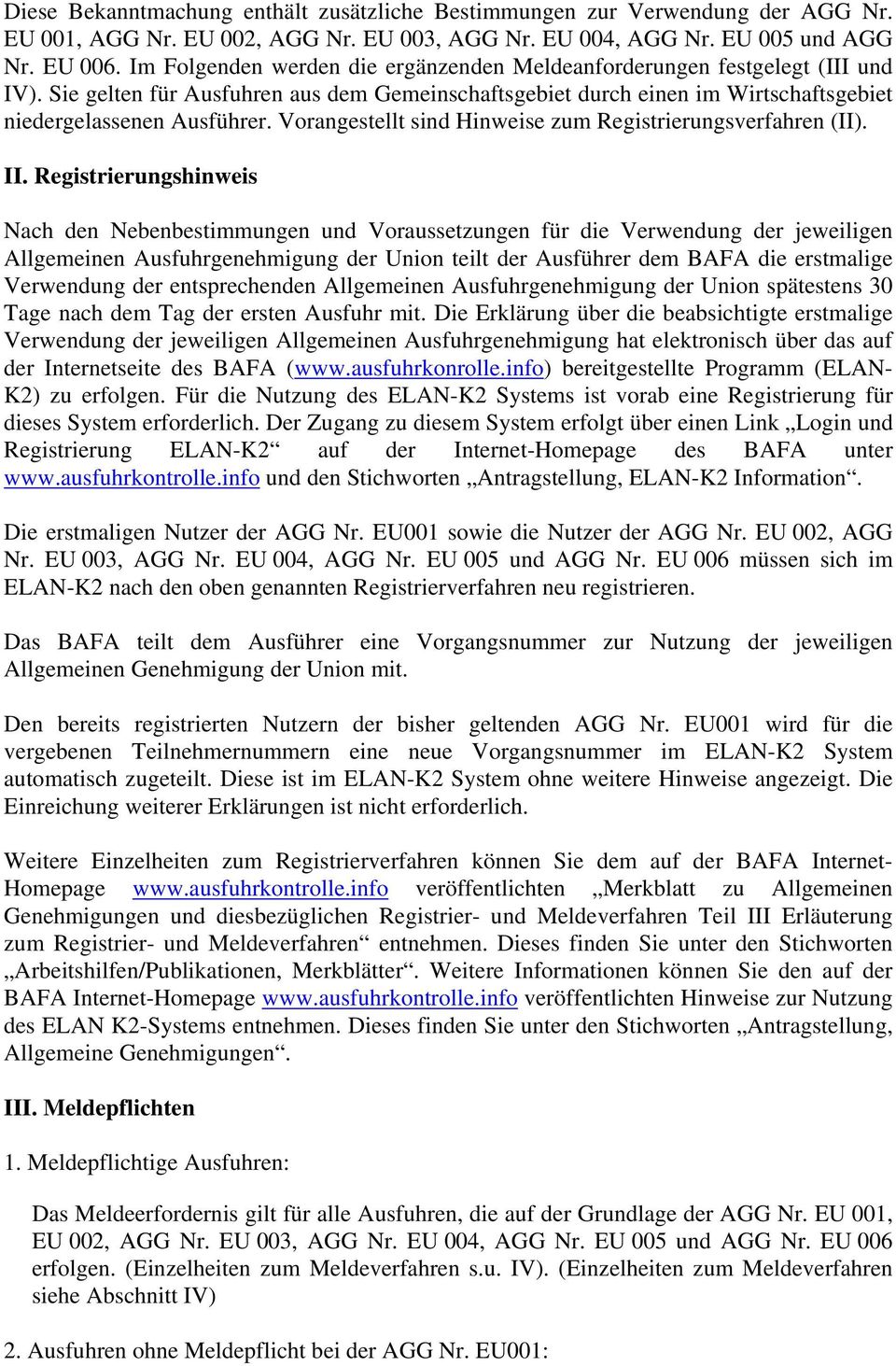 Vorangestellt sind Hinweise zum Registrierungsverfahren (II). II.