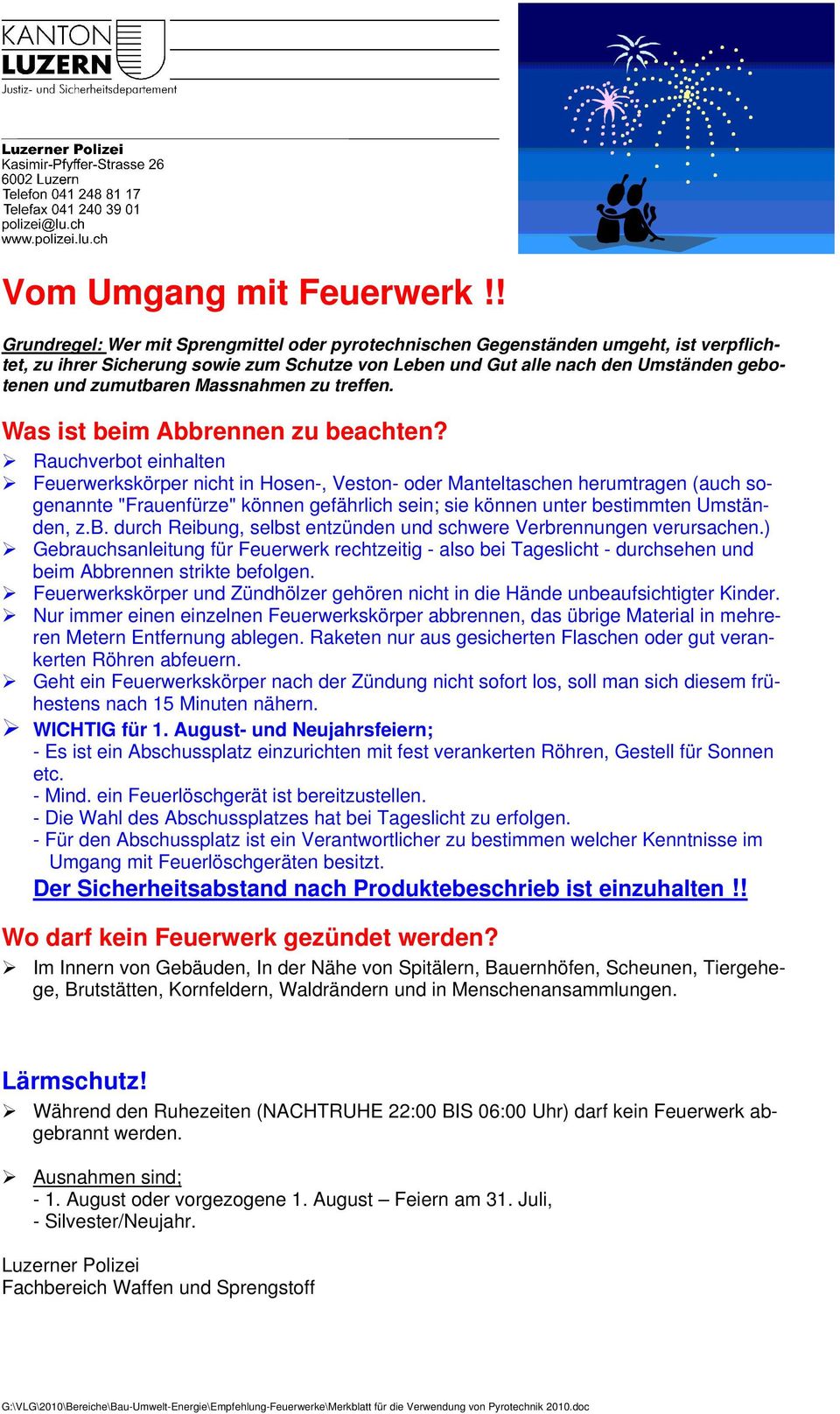 Merkblatt Fur Die Gemeinden Betreffend Feuerwerke Pdf Kostenfreier Download