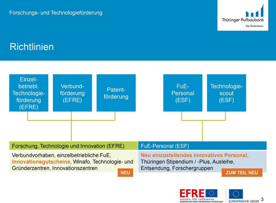 Technologie und Innovation (EFRE) Verbundvorhaben, einzelbetriebliche FuE, Innovationsgutscheine, Winafo, Technologie- und