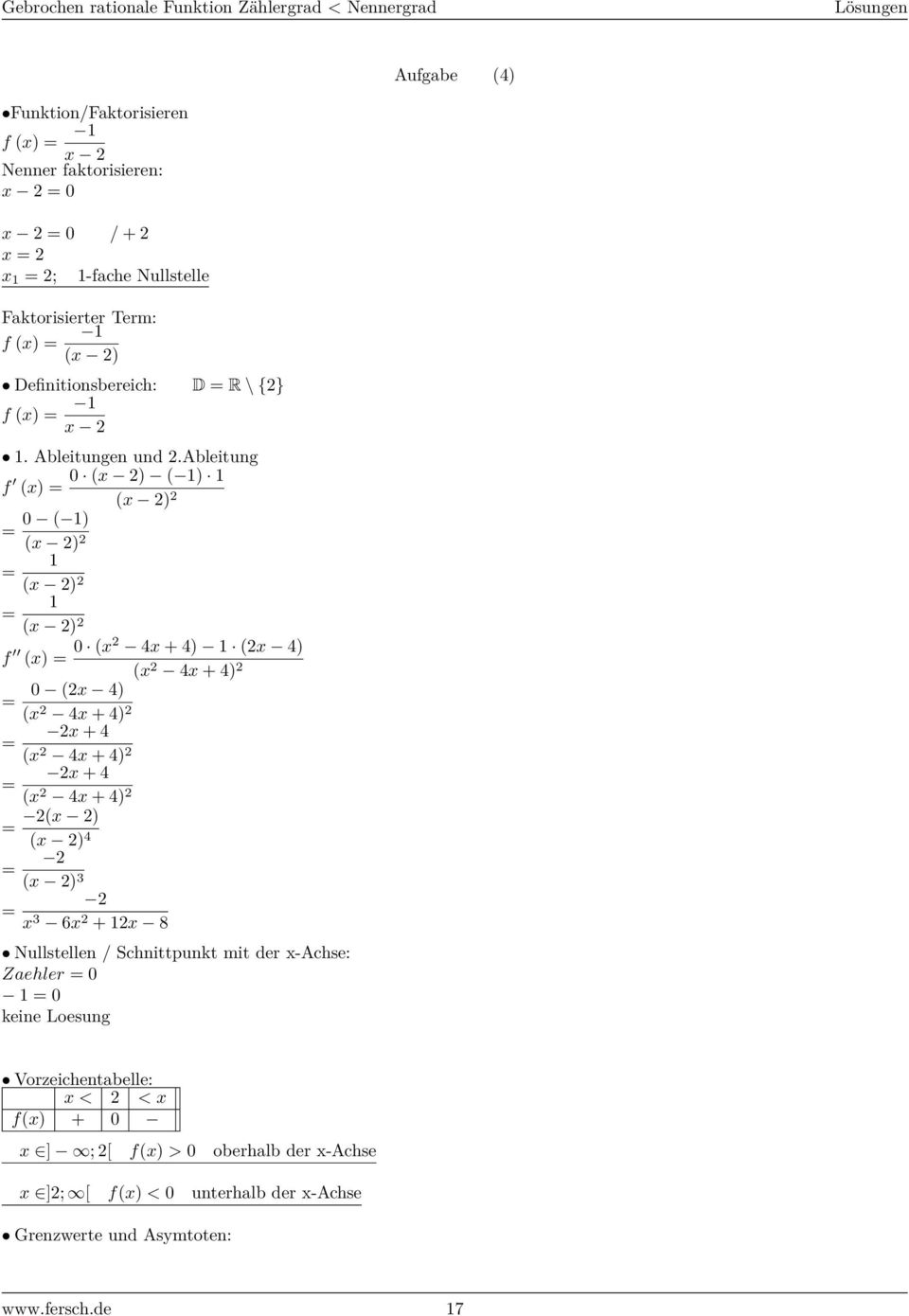 ableitung f 0 (x ) ( ) (x) = (x ) = 0 ( ) (x ) = (x ) = (x ) f (x) = 0 (x x + ) (x ) (x x + ) 0 (x ) = (x x + ) x + = (x x + ) x + = (x x + ) (x ) = (x ) = (x )