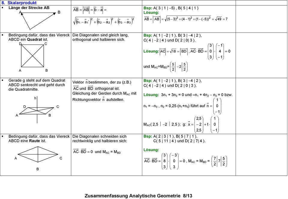 D C B Bedinun dafür dass das Viereck BCD eine Raute ist. Vektor n bestimmen der zu (z.b.) C und BD ortoonal ist. Gleicun der Gerden durc M C mit Rictunsvektor n aufstellen.