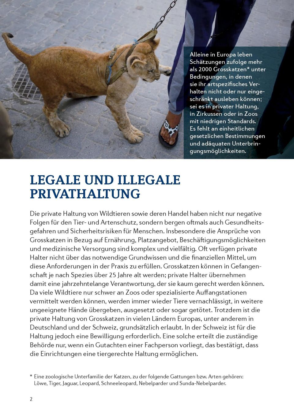 LEGALE UND ILLEGALE PRIVATHALTUNG Die private Haltung von Wildtieren sowie deren Handel haben nicht nur negative Folgen für den Tier- und Artenschutz, sondern bergen oftmals auch Gesundheitsgefahren