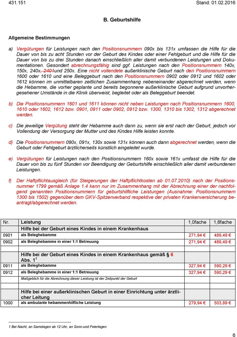 Leistungen nach den Positionsnummern 140x, 150x, 240x, 2401und 250x.