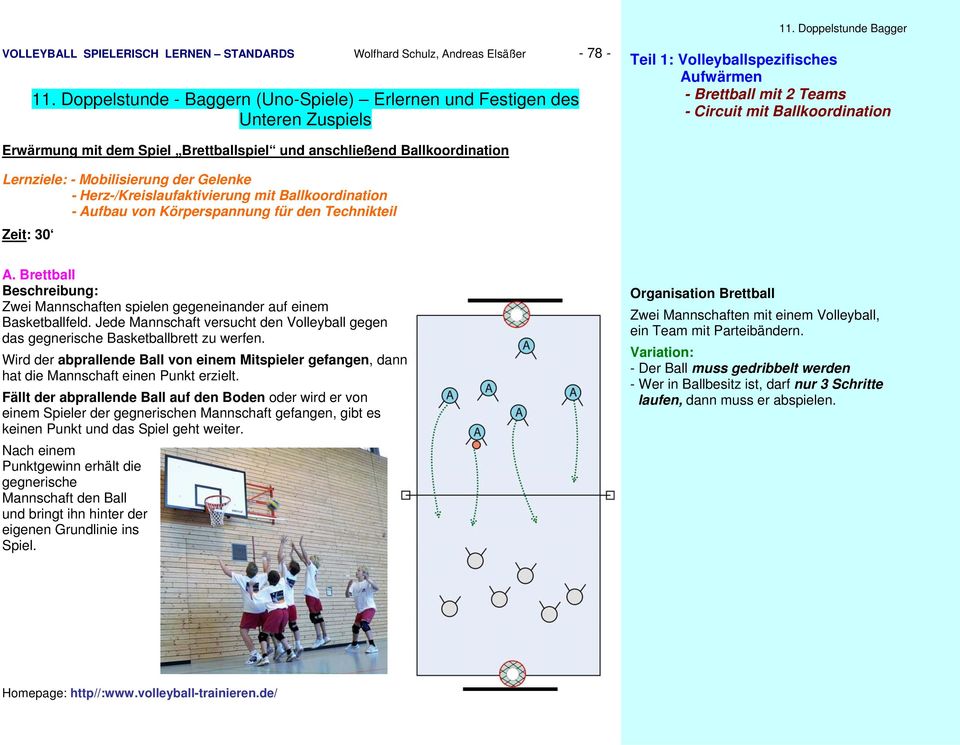 Brettballspiel und anschließend Ballkoordination Lernziele: - Mobilisierung der Gelenke - Herz-/Kreislaufaktivierung mit Ballkoordination - Aufbau von Körperspannung für den Technikteil Zeit: 30 A.