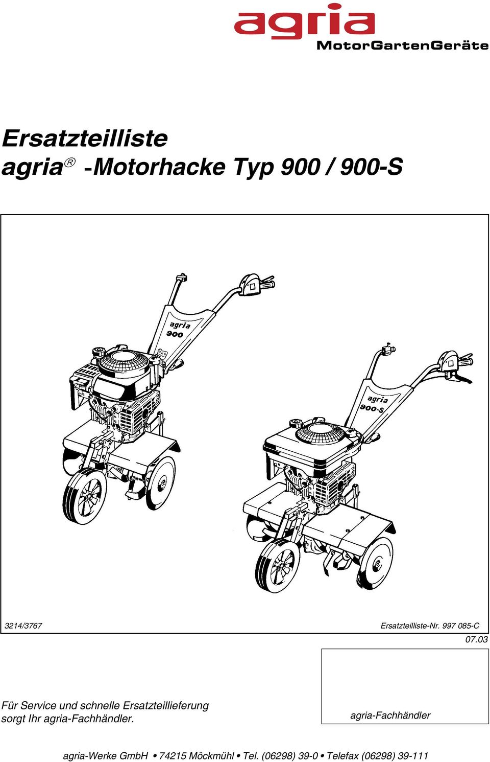 Agria Agria 1000-4 und 1000-5 Ersatzteilliste  Motorhacke ETL Teileliste Ersatzteile 