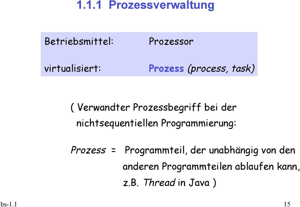 nichtsequentiellen Programmierung: Prozess = Programmteil, der
