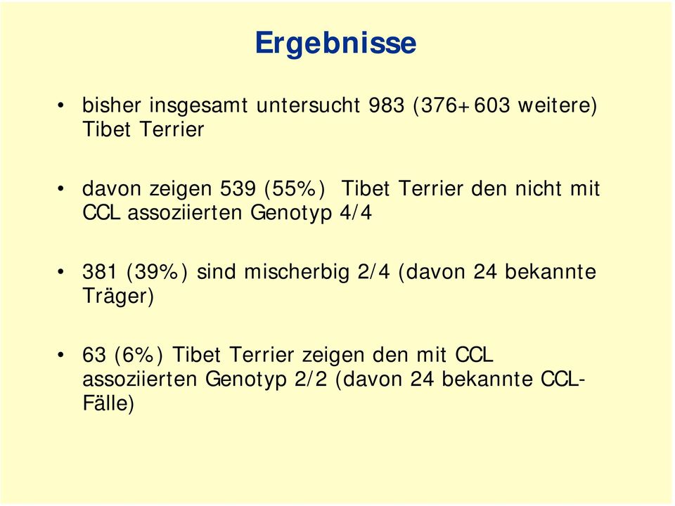 4/4 381 (39%) sind mischerbig 2/4 (davon 24 bekannte Träger) 63 (6%) Tibet