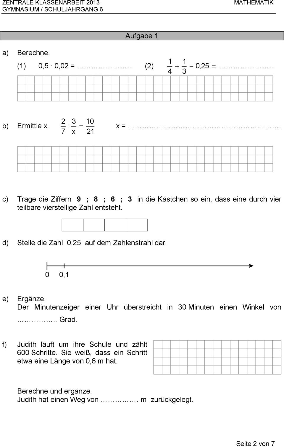 Zentrale Klassenarbeit 2013 Gymnasium Mathematik Schuljahrgang 6 Pdf Free Download