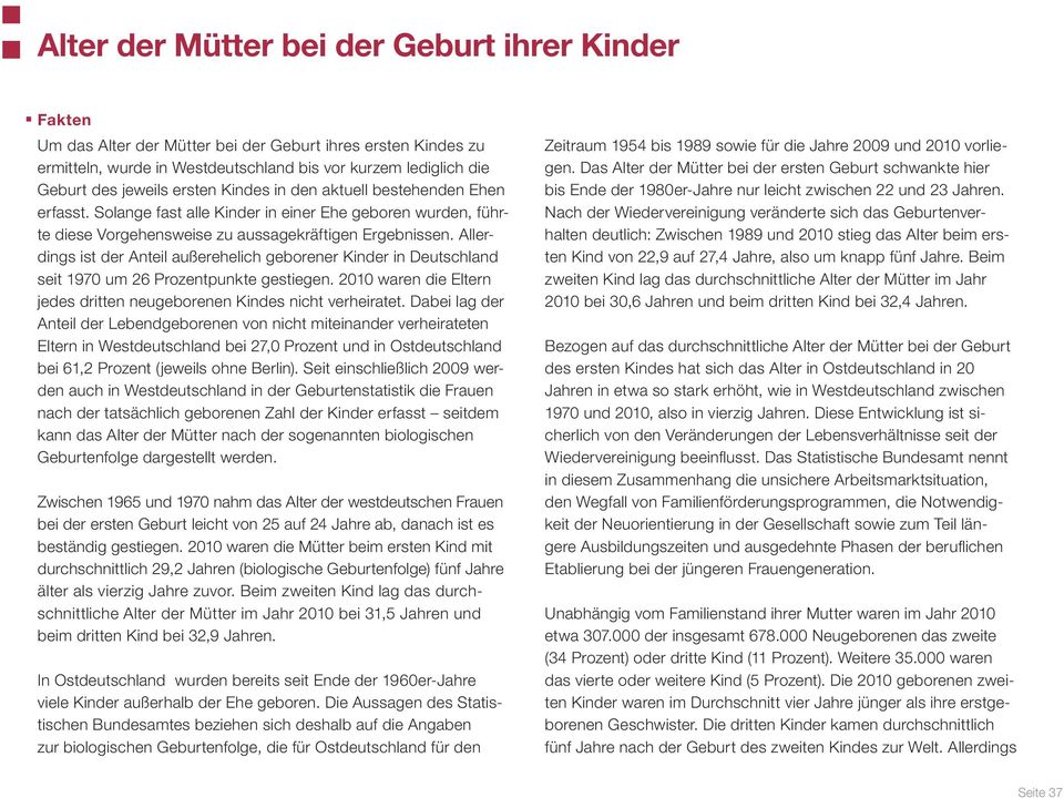 Allerdings ist der Anteil außerehelich geborener Kinder in Deutschland seit 1970 um 26 Prozentpunkte gestiegen. 2010 waren die Eltern jedes dritten neugeborenen Kindes nicht verheiratet.