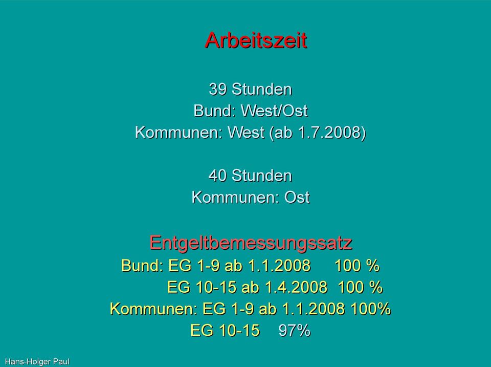 2008) 40 Stunden Kommunen: Ost Entgeltbemessungssatz