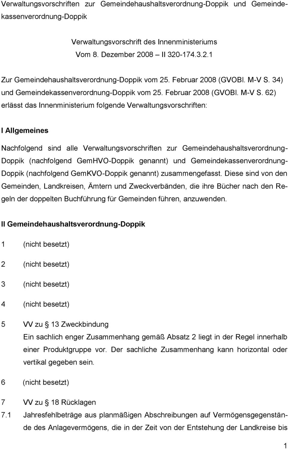 34) und Gemeindekassenverordnung-Doppik vom 25. Februar 2008 (GVOBl. M-V S.