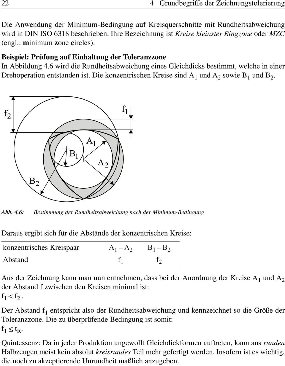 6 wird die Rundheitsabweichung eines Gleichdicks bestimmt, welche in einer Drehoperation entstanden ist. Die konzentrischen Kreise sind A 1 und A 2 sowie B 1 und B 2. Abb. 4.