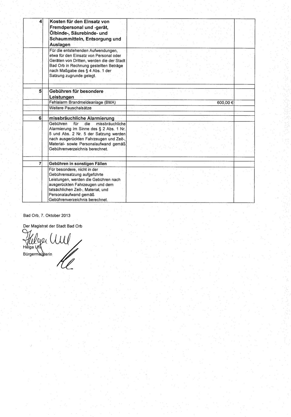 5 Gebühren für besondere Leistungen Fehlalarm Brandmeldeanlage (BMA) 600,00 Weitere Pauschalsätze 6 missbräuchliche Alarmierung Gebühren für die missbräuchliche Alarmierung im Sinne des 2 Abs. 1 Nr.