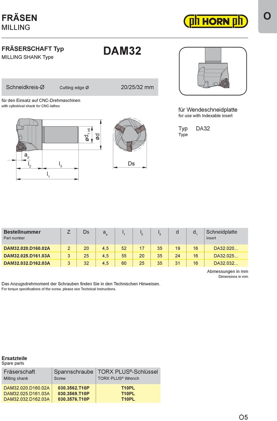 03A 3 32 4,5 60 25 35 31 16 DA32.032... Das Anzugsdrehmoment der Schrauben finden Sie in den Technischen Hinweisen. For torque specifications of the screw, please see Technical Instructions.