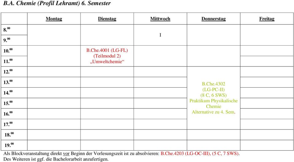 1 1 Als Blockveranstaltung direkt vor Beginn der Vorlesungszeit ist zu absolvieren: B.