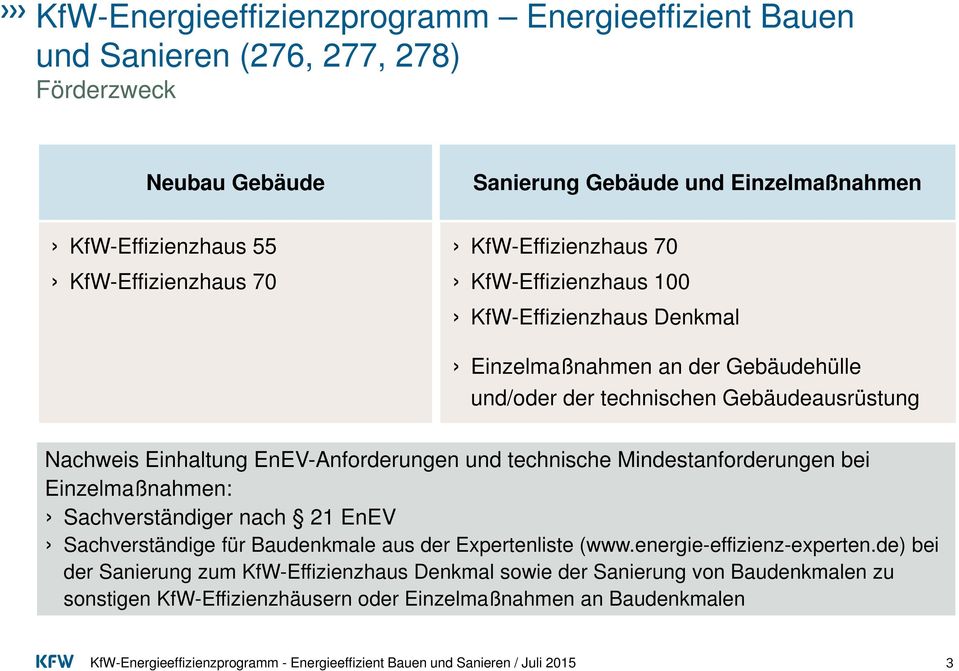 technische Mindestanforderungen bei Einzelmaßnahmen: Sachverständiger nach 21 EnEV Sachverständige für Baudenkmale aus der Expertenliste (www.