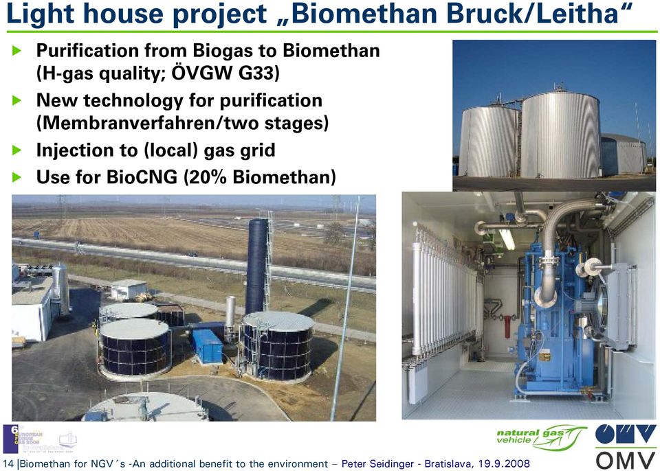 stages) Injection to (local) gas grid Use for BioCNG (20% Biomethan) 14 Biomethan