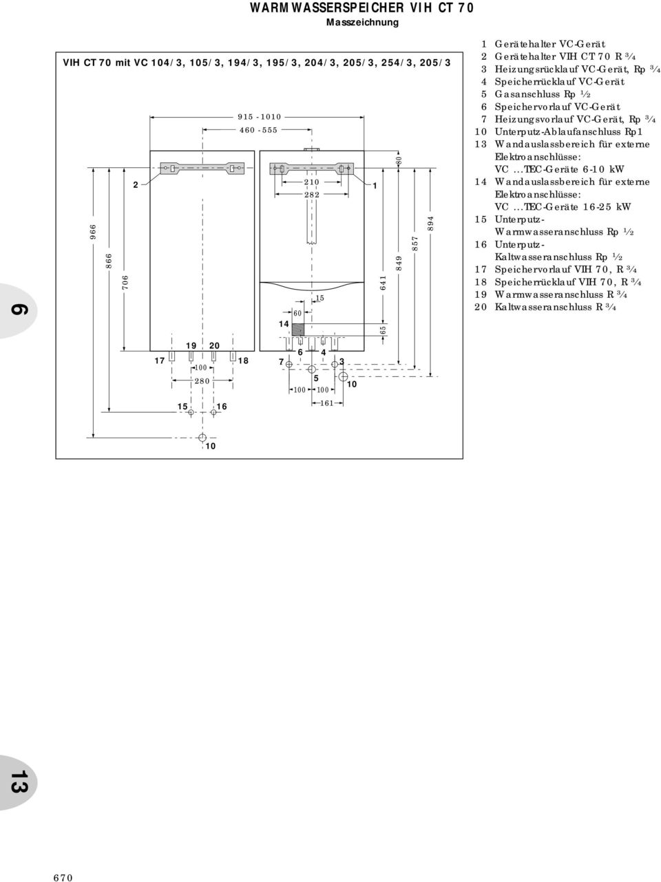 Wandauslassbereich für externe Elektroanschlüsse: VC...TEC-Geräte -0 kw Wandauslassbereich für externe Elektroanschlüsse: VC.