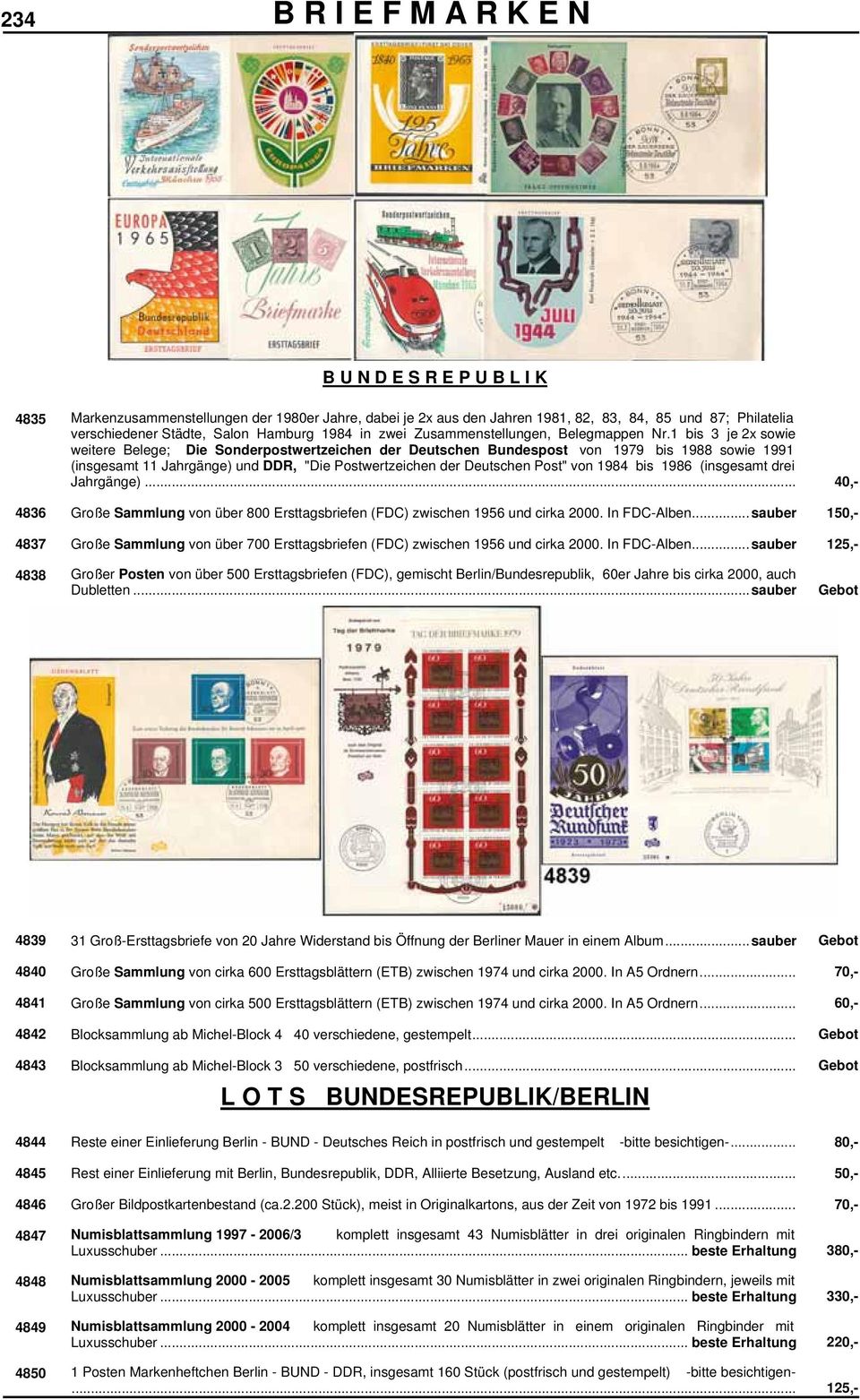 1 bis 3 je 2x sowie weitere Belege; Die Sonderpostwertzeichen der Deutschen Bundespost von 1979 bis 1988 sowie 1991 (insgesamt 11 Jahrgänge) und DDR, "Die Postwertzeichen der Deutschen Post" von 1984
