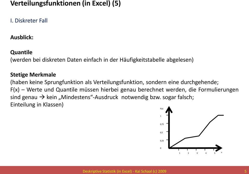 eine durchgehende; F(x) Werte und Quantile müssen hierbei genau berechnet werden, die Formulierungen sind