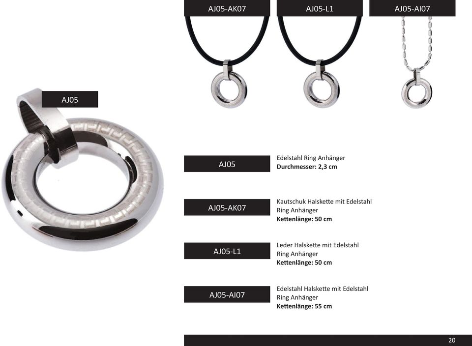 Edelstahl Ring Anhänger AJ05-L1 Leder Halskette mit Edelstahl