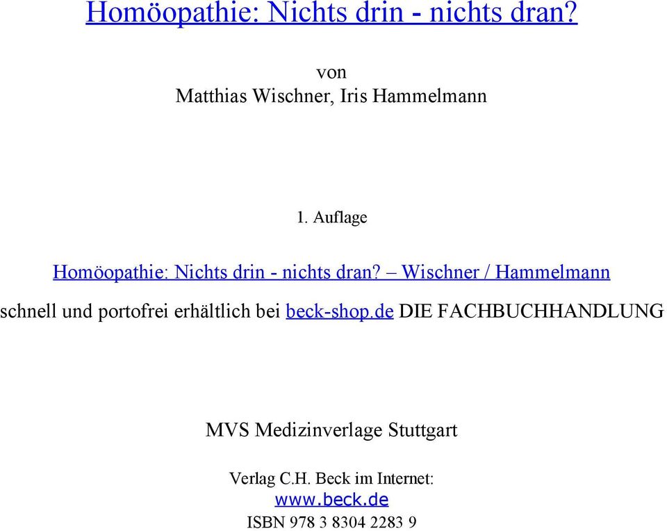 Auflage  Wischner / Hammelmann schnell und portofrei erhältlich bei beck-shop.