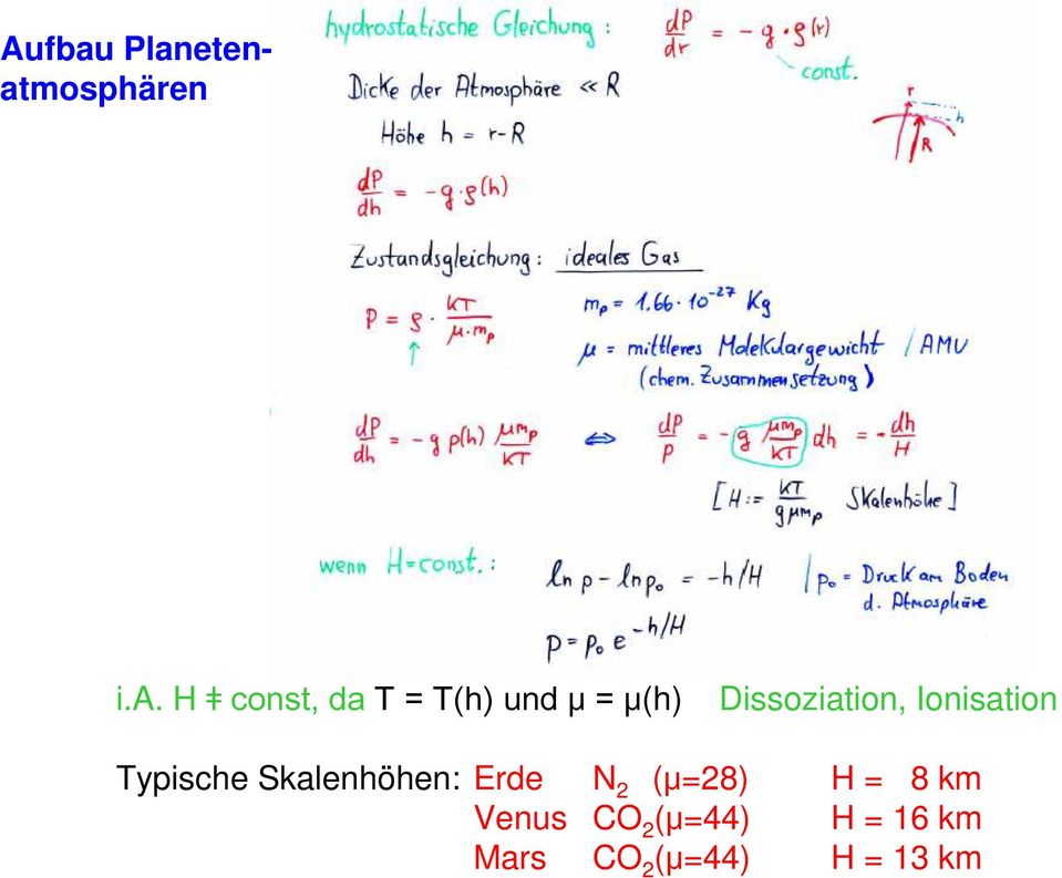 und = (h) Dissoziation, Ionisation Typische