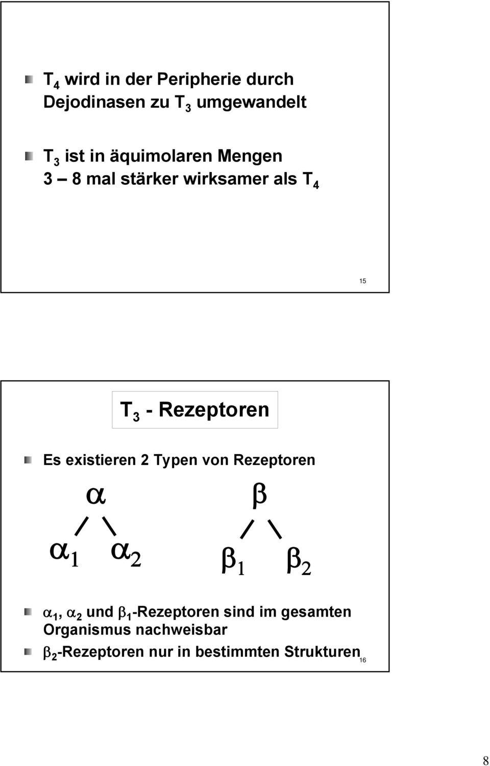 existieren 2 Typen von Rezeptoren α α 1 α 2 β β 1 β 2 α 1, α 2 und β 1