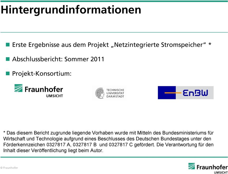 Wirtschaft und Technologie aufgrund eines Beschlusses des Deutschen Bundestages unter den Förderkennzeichen 0327817