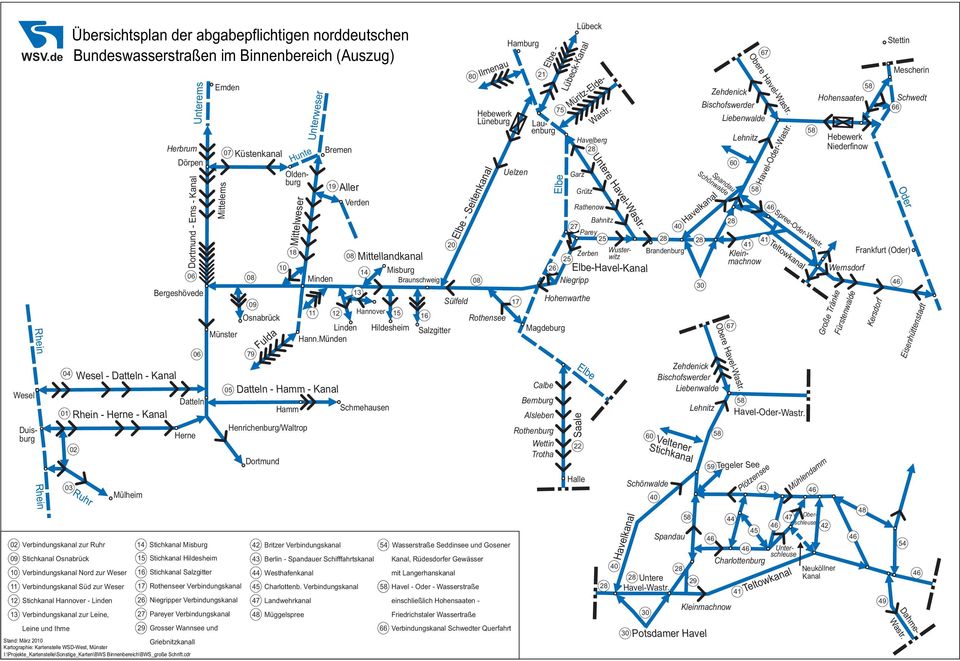 Verbindungskanal zur Leine, Leine und Ihme Übersichtsplan der abgabepflichtigen norddeutschen Bundeswasserstraßen im Binnenbereich (Auszug) 02 Wesel - Datteln - Kanal Rhein - Herne - Kanal Ruhr