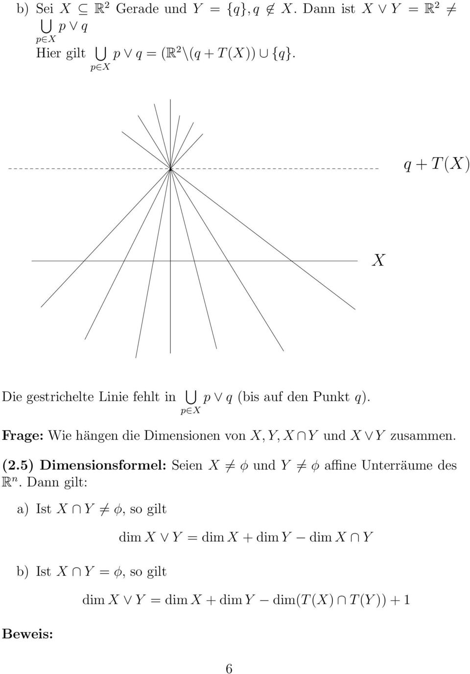 X Y zusammen (25) Dimensionsformel: Seien X φ und Y φ affine Unterräume des R n Dann gilt: a) Ist X Y φ, so