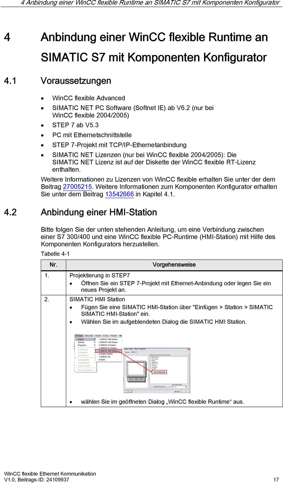 3 PC mit Ethernetschnittstelle STEP 7-Projekt mit TCP/IP-Ethernetanbindung SIMATIC NET Lizenzen (nur bei WinCC flexible 2004/2005): Die SIMATIC NET Lizenz ist auf der Diskette der WinCC flexible