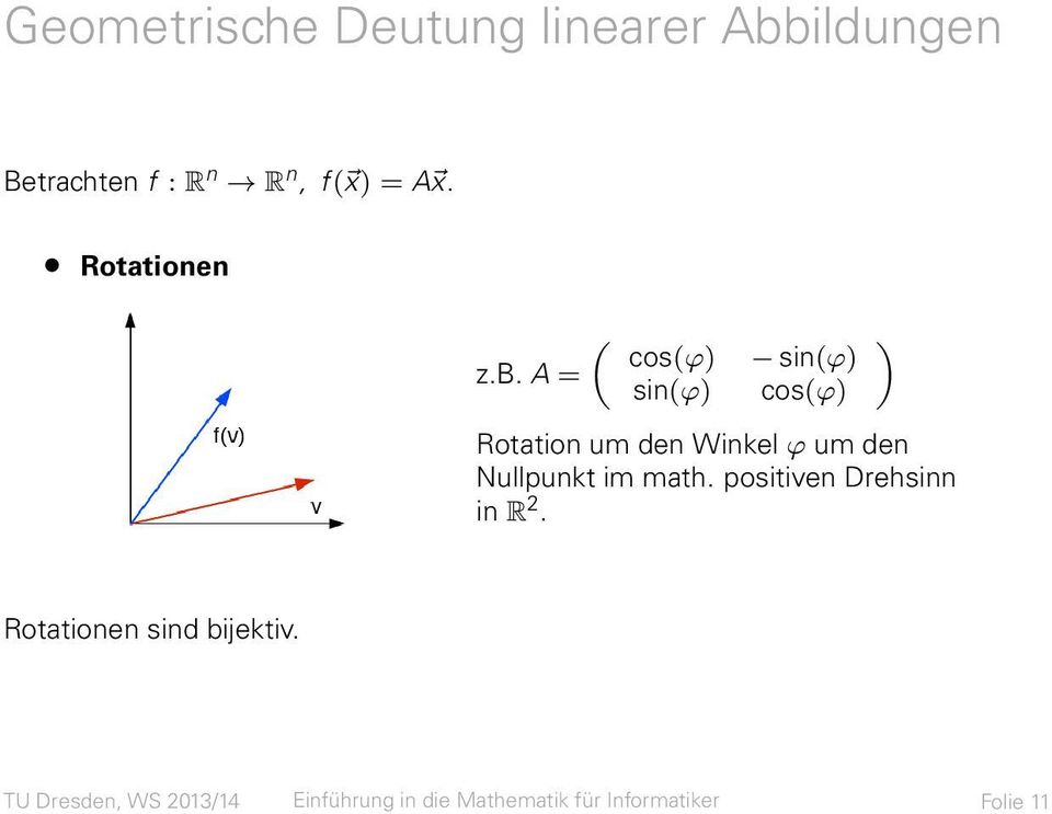 A = sin(ϕ) cos(ϕ) Rotation um den Winkel ϕ um den Nullpunkt im math.