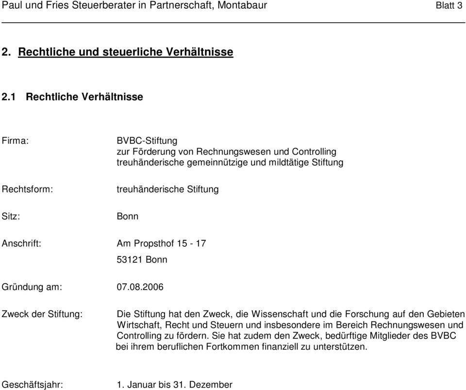 treuhänderische Stiftung Bonn Anschrift: Am Propsthof 15-17 53121 Bonn Gründung am: 07.08.