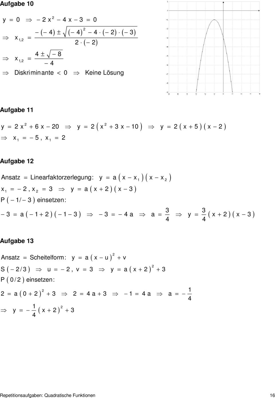 x + x P / einsetzen: = a + = 4 a a = y = x + x 4 4 Aufgabe = = ( ) + Ansatz Scheitelform: y a x u v S / u =, v = y =