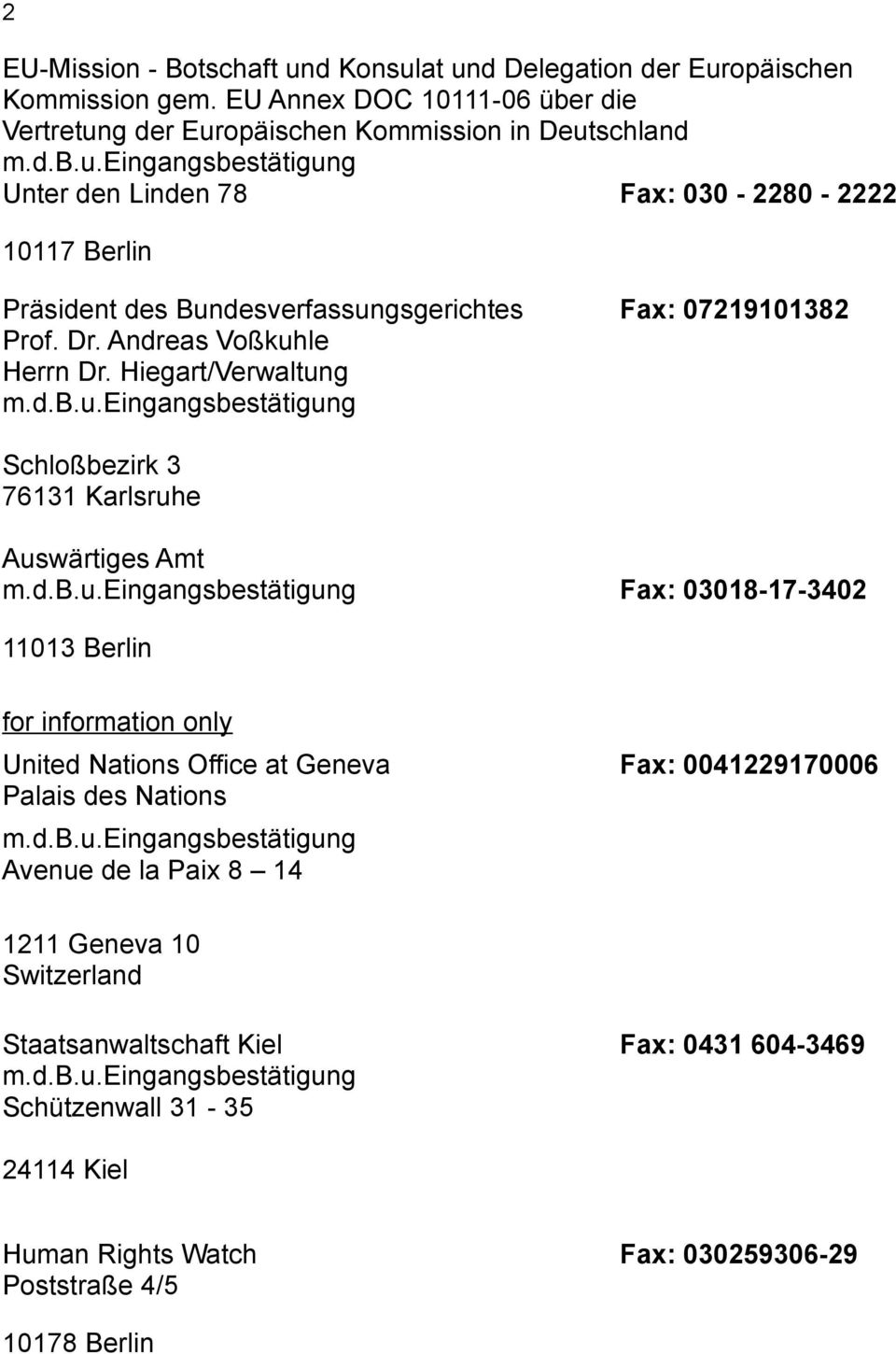 Bundesverfassungsgerichtes Fax: 07219101382 Prof. Dr. Andreas Voßkuhle Herrn Dr.