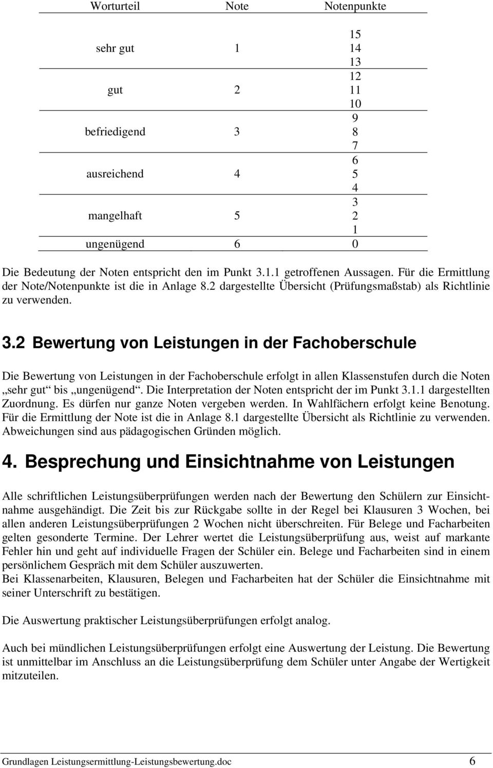 Bewertung von Leistungen in der Fachoberschule Die Bewertung von Leistungen in der Fachoberschule erfolgt in allen Klassenstufen durch die Noten sehr gut bis ungenügend.