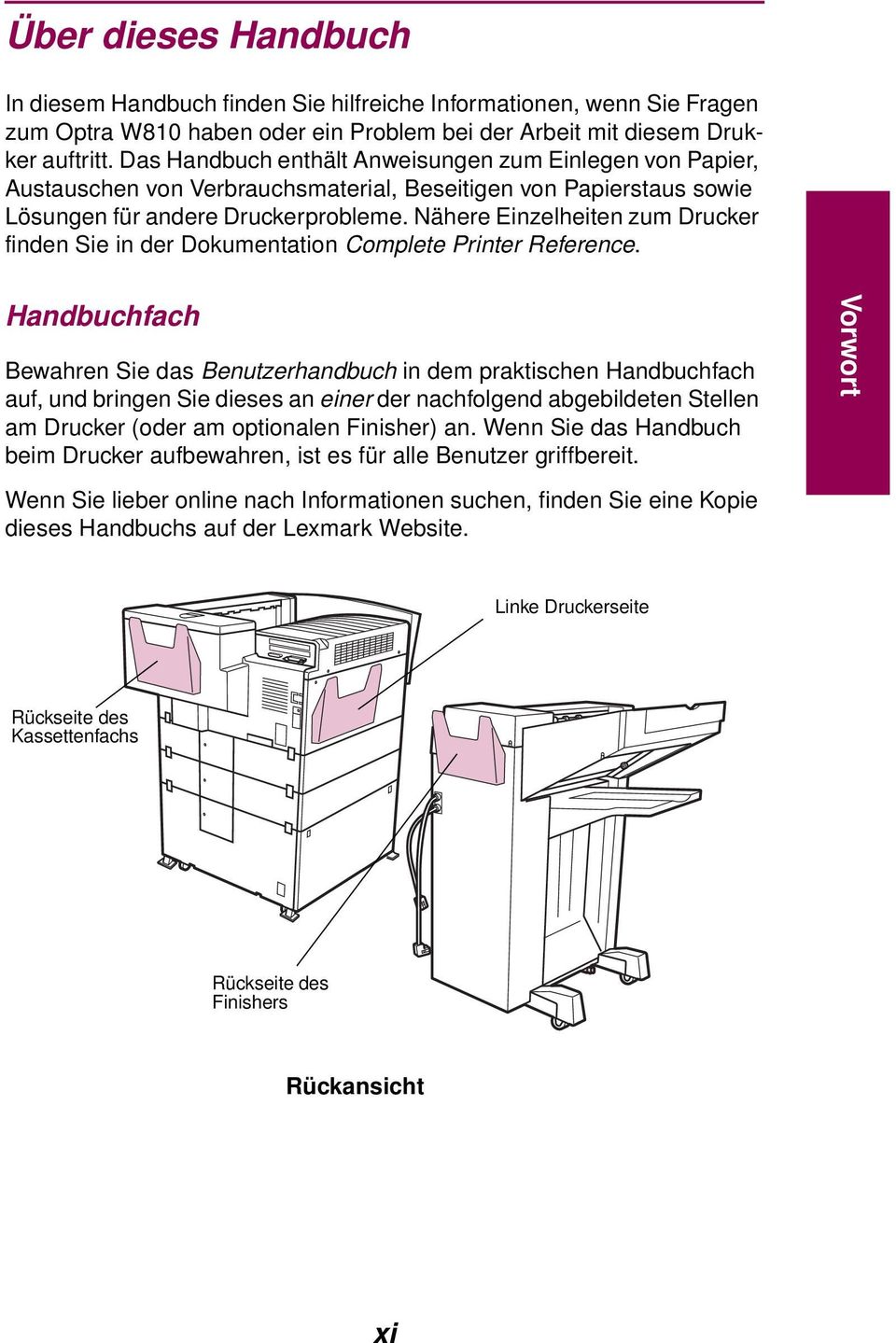 Nähere Einzelheiten zum Drucker finden Sie in der Dokumentation Complete Printer Reference.