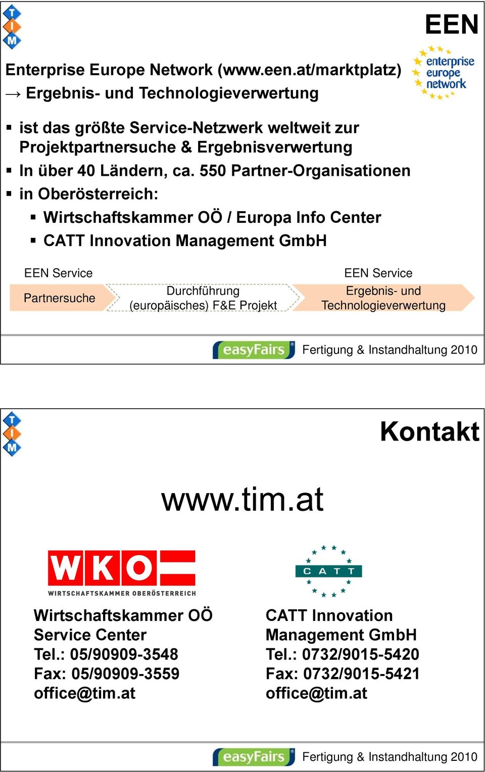 550 Partner-Organisationen in Oberösterreich: Wirtschaftskammer OÖ / Europa Info Center CATT Innovation Management GmbH EEN Service Partnersuche Durchführung