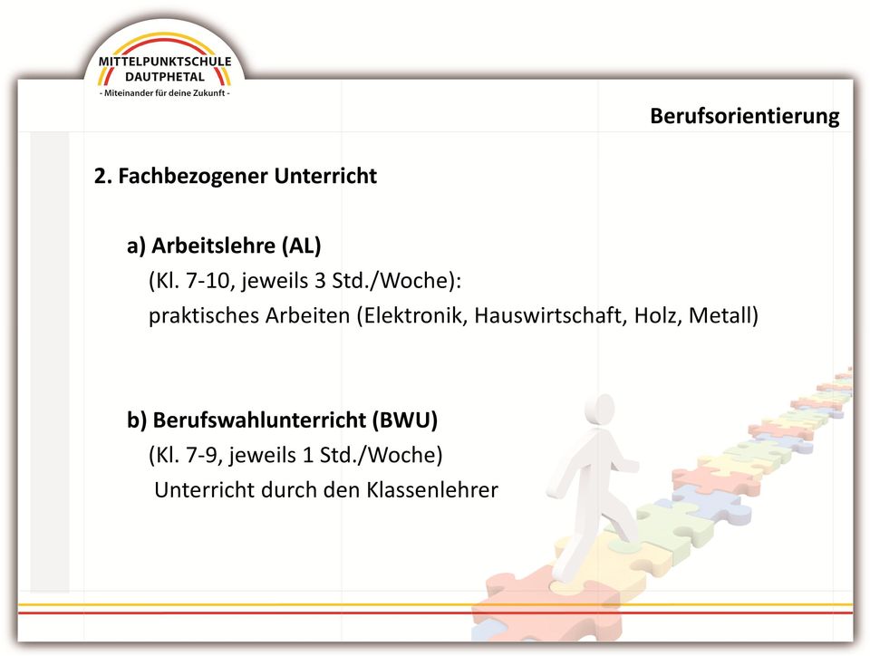 /Woche): praktisches Arbeiten (Elektronik, Hauswirtschaft,