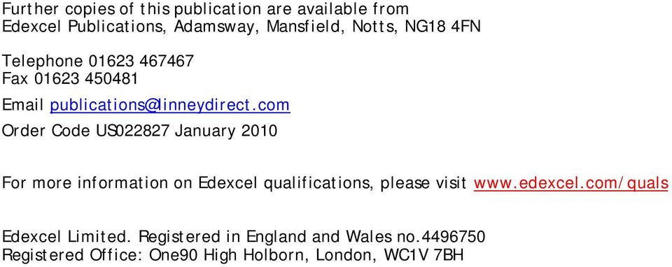 com Order Code US022827 January 2010 For more information on Edexcel qualifications, please visit www.